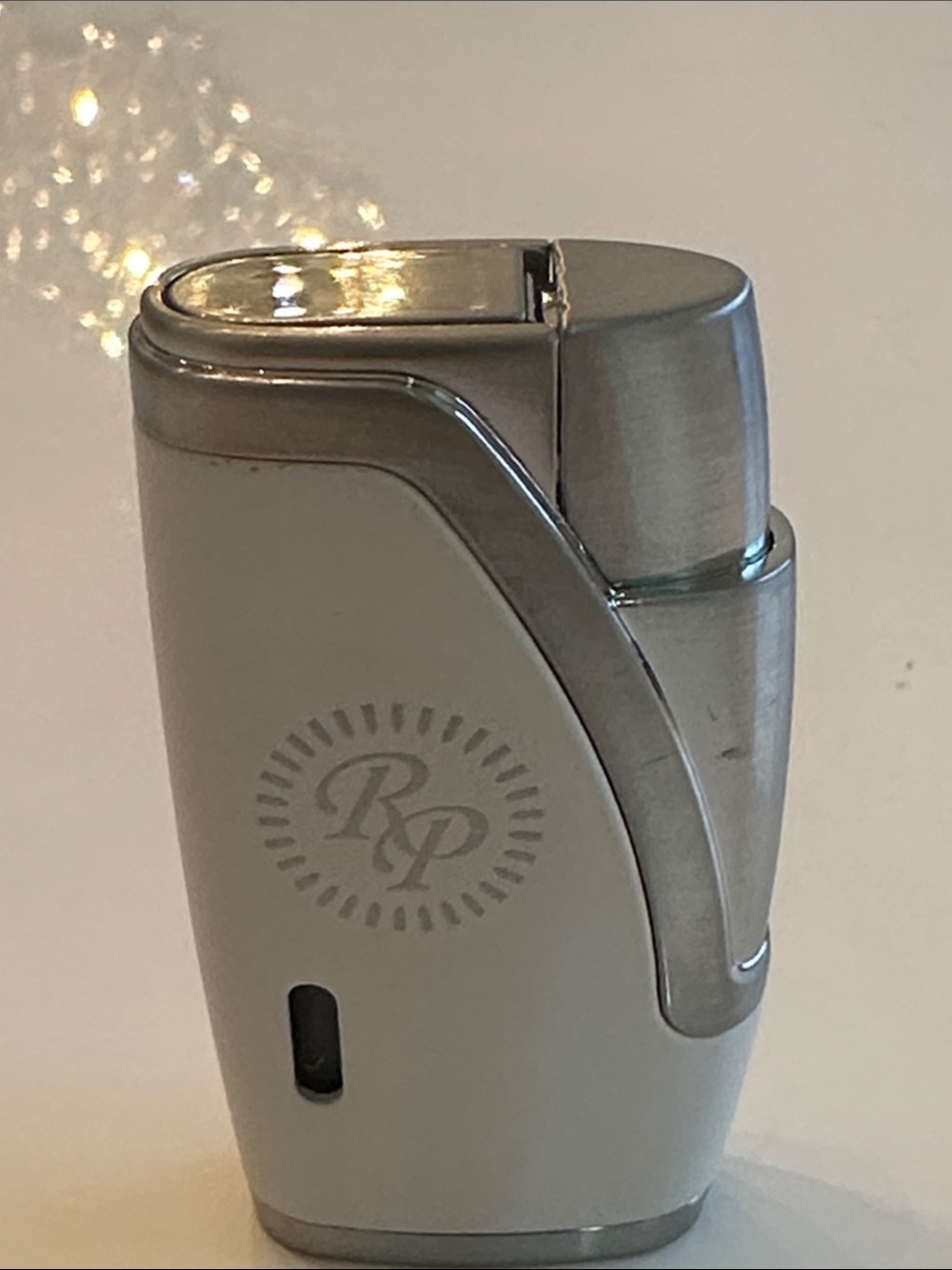 White and Silver Table Butane Lighter with RP Monogram